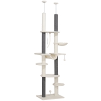 PawHut Kratzbaum, deckenhoch, verstellbar 225-255 cm, Plattformen & Hängematten, Kippschutz, Weiß
