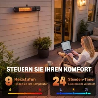 Outsunny Infrarood terrasverwarmer 2000W carbonvezel met app, touch- en afstandsbediening, 9 standen(m-6)
