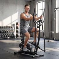 HOMCOM Bicicleta Elíptica con Resistencia Magnética Ajustable de 8 Niveles Bicicleta de Fitness con Sillín Regulable Pantalla LCD Pulsómetro y Soporte para Móvil para Casa Gimnasia 103x62x151 cm Negro(m-9)