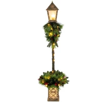 Outsunny Lanterne de rue de Noël avec 50 LED blanc chaud, lanterne d'extérieur avec 159 pointes de branches en PVC et baies rouges(m-1)