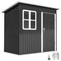 Outsunny Tuinschuur, tuinhuis met raam, afsluitbare deur, voor tuin, terras, staal, 221L x 133B x 190H cm, grijs(m-1)