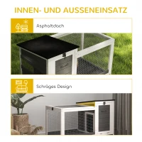 PawHut Kaninchenstall aus Holz Hasenstall mit Freilaufgehege Rädern Klappdach für Innen, draußen 92 x 52 x 67 cm Dunkelgrau(m-7)