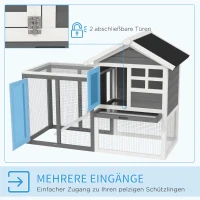 PawHut Hasenstall 2 Etagen Kaninchenstall aus Holz 123,5x62,6x92,5 cm Kaninchenkäfig mit Bitumendach Freilaufgehege Rampe Türen Herausnehmbare Bodenwanne Hasenkäfig für Kaninchen Outdoor Grau+Weiß(m-5)