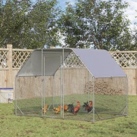 PawHut Gallinero para Exterior 2,8x1,9x1,95 m Jaula de Gallinas de 1 Habitación Cubierta de Tela Oxford Anti-UV Plata(m-2)