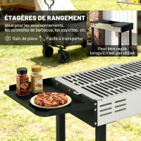 Outsunny Barbecue charbon de bois BBQ avec grille de gril à 3 niveaux et étagères latérales pliables, 118 x 32 x 90 cm, noir(m-6)