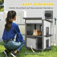 PawHut Buitenkattenhuis, Houten Huis voor Katten, Meerdere Ingangen, Raam, Waterdicht, 60 x 60 x 88 cm, Wit(m-7)