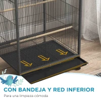 PawHut Jaula para Pájaros con Ruedas con Comederos Perchas Columpio Estante y Bandeja Extraíble 48x46x78 cm Gris(m-6)