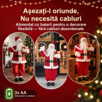 HOMCOM Moș Crăciun muzical animat, cu cap rotativ, 150 cm, roșu(m-7)