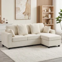 HOMCOM Ecksofa mit umkehrbarer Chaiselongue, 3-Sitzer Sofa mit Samtoptik, breite und tiefe Sitzfläche, Federkissen, Beige(m-2)