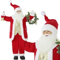 HOMCOM Singender Weihnachtsmann, 150 cm, stehende animierte Weihnachtsfigur mit Glocke und Kranz, per Sound/Berührung aktiviert(m-12)