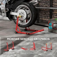 HOMCOM Caballete Elevador Universal Soporte Rueda Trasera Moto de Acero Robusta Carga 544 kg con Horquillas en U y L Ajustables(m-5)
