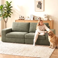 HOMCOM Canapé 3 Places en Velours Côtelé, Canapé de Salon Compressé Moderne 236 cm avec Coussin à Ressorts, Vert(m-15)