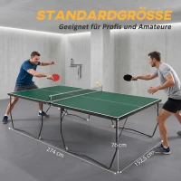 SPORTNOW Tafeltennistafel, groot formaat, opvouwbaar, 8 wielen, incl. rackets en ballen, groen, 2,74 x 1,52 x 0,76 m(m-4)