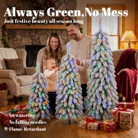 HOMCOM Artificial Christmas Tree Set of 3, Snowy Pre-Lit Christmas Tree with PVC Branch Tips, 90/120/150 cm, Green White(m-4)