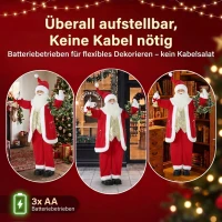 HOMCOM Singender Weihnachtsmann, 150 cm, stehende animierte Weihnachtsfigur mit Glocke und Kranz, per Sound/Berührung aktiviert(m-7)