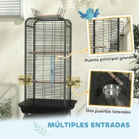 PawHut Jaula para Loros con Ruedas Perchas Comederos Estante y Bandeja Extraíble 62,5x62,5x146 cm Gris Oscuro(m-5)