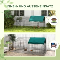 PawHut Kleintiergehege mit Dach, 4 Türen, wetterfest, Stahl/Polyester, 220x85x103cm, Grün/Schwarz(m-5)
