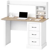 HOMCOM Bureau Informatique avec 3 Tiroirs, 120x55cm, Bureau avec Rangement, Étagères Ouvertes et Large Plateau, Chêne et Blanc(m-17)