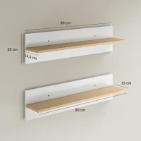 HOMCOM Wandregal 2er-Set Schweberegal, Wandboard, Regalbrett zur Präsentation, für Küche, Wohnzimmer, Weiß+Naturholz(m-3)