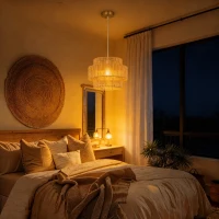 HOMCOM Hanglamp, driedelige lampenkap, metaal, henneptouw, lichtbruin(m-7)