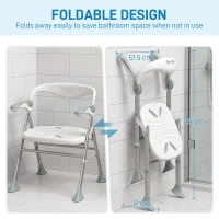 HOMCOM Foldable Shower Chair with Flip-Up Armrests, Shower Stool with Adjustable Height, Tool-Free Assembly, 136 kg(m-4)