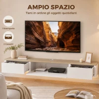 HOMCOM Mobile TV Sospeso Fino a 65" con 2 Cassetti, Armadietto, Luci LED RGB, Prese di Corrente, Bianco e Color Legno(m-7)