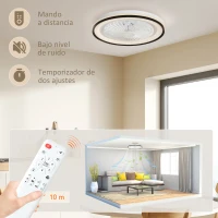HOMCOM Ventilador de Techo con Iluminación RGB 6 Velocidades Motor Reversible y Control Remoto Potencia 48,5W Ø48x13 cm Blanco(m-7)