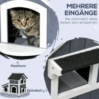 PawHut kattenhuis, dennenhout, kattenhuis, kattengrot, huisje voor kleine dieren, buiten(m-4)