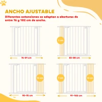 PawHut Barrera de Seguridad para Niños y Perros Ancho 76-102 cm Bloqueo Doble y Cierre Automático Apertura Dos Sentidos Blanco(m-4)