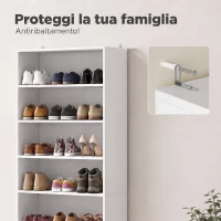 HOMCOM Scarpiera con Ripiani Regolabili e 7 Scomparti per 21 Paia di Scarpe, 60x30x160 cm, Bianco(m-6)