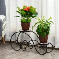 Outsunny Blumentreppe Pflanzenregal 2 Ablagen Pflanzenständer Retro-Design Deko Metall 75L x 22 x 37,5 cm(m-2)