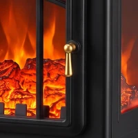 HOMCOM Electric Fireplace Stove, 1000/2000W 3-Sided Freestanding Fireplace Heater with 3D Flame Log, Thermostat, Black(m-11)