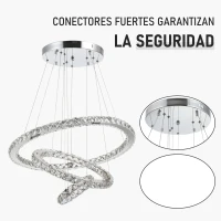 HOMCOM Lámpara de Araña de Cristal Moderna Lámpara Colgante LED 40W con 3 Anillos Ángulo Ajustable y Control Remoto 4000K Luz Blanco para Salón Comedor Ø60x110 cm(m-6)