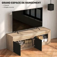 HOMCOM Meuble TV 2 portes pour téléviseurs jusqu'à 60 pouces, meuble télé avec placard et étagère ouverte, noir(m-5)
