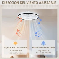 HOMCOM Ventilador de Techo con Iluminación RGB 6 Velocidades Motor Reversible y Control Remoto Potencia 48,5W Ø48x13 cm Blanco(m-6)