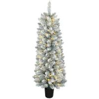 HOMCOM Árbol de Navidad Nevado con 100 Luces LED 120 cm 8 Modos 180 Ramas Verde y Blanco(m-1)
