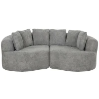 HOMCOM 3-Sitzer-Sofa rahmenlos mit tiefer Sitzfläche, 6 Kissen, geschwungenes Design, Chenille, Hellgrau(m-7)