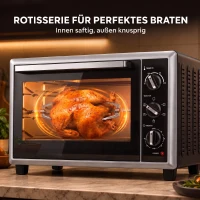 HOMCOM 46 l Mini-piekarnik z rożnem, termoobiegiem, regulacją temperatury i timerem, 1800 W, Czarny(m-6)