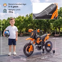 AIYAPLAY 12V Kids Electric Motorbike, Ride on Motorcycle with Dual Motors, Training Wheels, Rear Suspension for 3-6 Years, Orange(m-3)