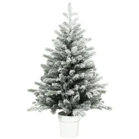 HOMCOM Mini brad de Crăciun 90 cm cu 296 vârfuri, efect zăpadă, ghiveci, mini-brad de masă pentru acasă și birou, Alb(m-8)