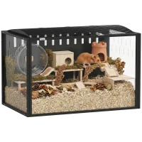 PawHut Cage à Hamster Géante Habitat pour Rongeur en Acier et Acrylique Transparent Vue Panoramique 81 x 51 x 53 cm Noir(m-16)