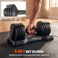 SPORTNOW Set Manubri Regolabili 5 in 1 Quick-Dial 11 kg Nero(m-4)