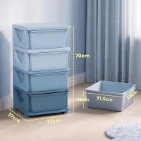 HOMCOM Organizador de Brinquedos com 4 Gavetas Torre de Arrumação para Crianças +3 Anos Cantos Arredondados e Pegas 37x37x76 cm Azul(m-3)
