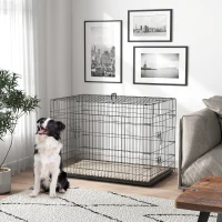 PawHut Hundekäfig klappbar Hundebox mit 2 Türen, Transportkäfig mit ausziehbare Bodenschale Kissen 106 x 71,5 x 76 cm Schwarz(m-10)