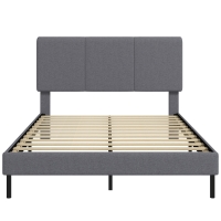 HOMCOM Armazón de cama 140 x 200 cm con cabecero ajustable, cama tapizada con aspecto de lino con 12 lamas