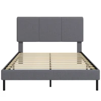 HOMCOM Armazón de cama 140 x 200 cm con cabecero ajustable, cama tapizada con aspecto de lino con 12 lamas(m-1)