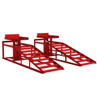 HOMCOM Lot de 2 Rampes d'Accès avec Cric Hydraulique 3T, Hauteur Réglable, Largeur d'Accès 230mm, 114x34,5x27cm, Rouge(m-17)