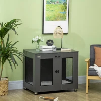 PawHut Jaula para Perros Medianos de Interior Mesa Auxiliar con 2 Puertas con Pestillo y Cojín Extraíble 80x55x70cm Gris(m-10)