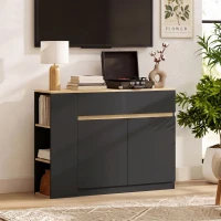 HOMCOM Aparador, Buffet, grande compartimento de armário, prateleira em 3 níveis, gaveta, preto, 110 x 29,5 x 82 cm(m-4)