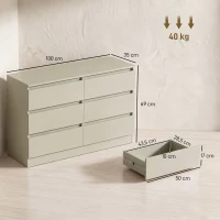 HOMCOM Cómoda de 6 Cajones Sinfonier Moderno, Soporte para TV hasta 47 Pulgadas 100x35x69 cm Marrón Claro(m-3)